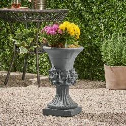 Noble House Calliope 11.75 in. x 11.75 in. Antique Grey Lightweight Concrete Outdoor Garden Urn Planter with Floral Accents -Breeze Decor Sales Store antique grey noble house plant pots 54292 31 1000