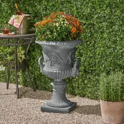 Noble House Adonis 18.75 in. x 18.75 in. Antique Grey Lightweight Concrete Outdoor Garden Urn Planter with Lion and Floral Accents 11 Noble House Adonis 18.75 in. x 18.75 in. Antique Grey Lightweight Concrete Outdoor Garden Urn Planter with Lion and Floral Accents -Breeze Decor Sales Store antique grey noble house plant pots 54445 31 1000