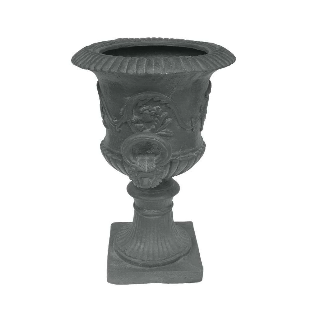 Noble House Adonis 18.75 in. x 18.75 in. Antique Grey Lightweight Concrete Outdoor Garden Urn Planter with Lion and Floral Accents 3 Noble House Adonis 18.75 in. x 18.75 in. Antique Grey Lightweight Concrete Outdoor Garden Urn Planter with Lion and Floral Accents - Image 3