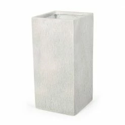 Noble House Clough 28 in. Tall Antique White Lightweight Concrete Outdoor Planter