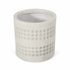 Noble House Burgos 10 in. Tall Antique White Lightweight Concrete Outdoor Planter