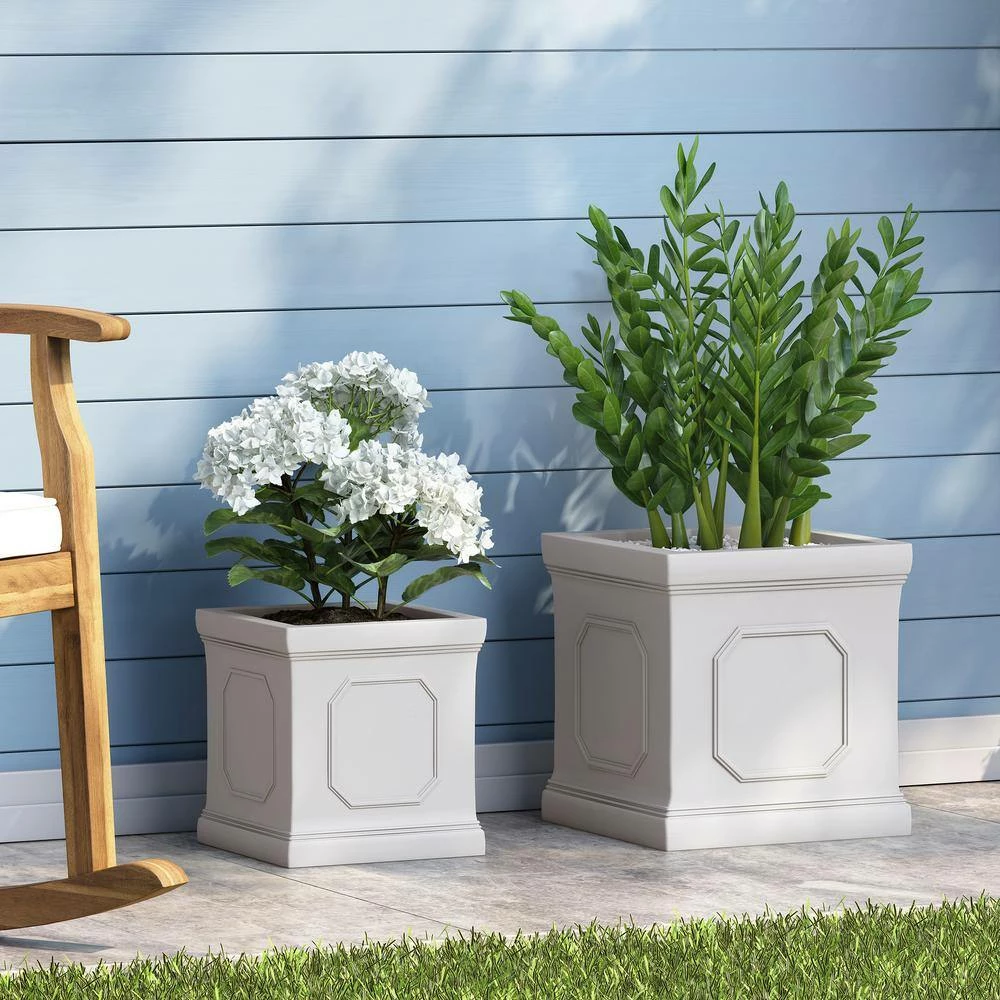 Noble House Wilbert 14 in. and 11 in. Tall Antique White Lightweight Concrete Outdoor Planter Set 8 Noble House Wilbert 14 in. and 11 in. Tall Antique White Lightweight Concrete Outdoor Planter Set - Image 8