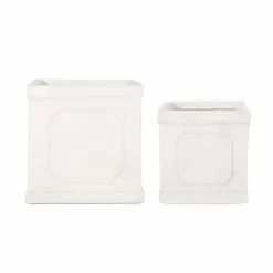 Noble House Wilbert 14 in. and 11 in. Tall Antique White Lightweight Concrete Outdoor Planter Set