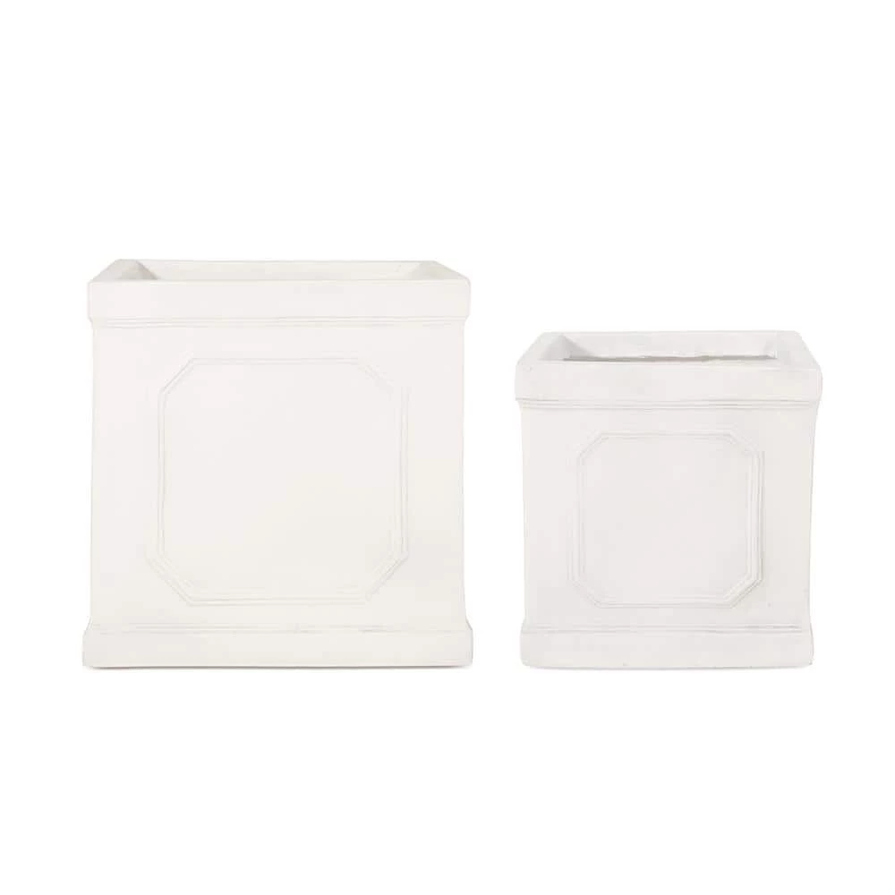 Noble House Wilbert 14 in. and 11 in. Tall Antique White Lightweight Concrete Outdoor Planter Set 1 Noble House Wilbert 14 in. and 11 in. Tall Antique White Lightweight Concrete Outdoor Planter Set