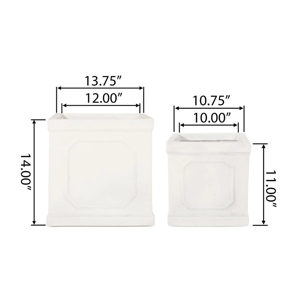 Noble House Wilbert 14 in. and 11 in. Tall Antique White Lightweight Concrete Outdoor Planter Set 7 Noble House Wilbert 14 in. and 11 in. Tall Antique White Lightweight Concrete Outdoor Planter Set - Image 7