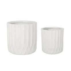 Noble House Gilmanton 12.5 in. and 10 in. Tall Antique White Lightweight Concrete Outdoor Planter Set (2-Packs)