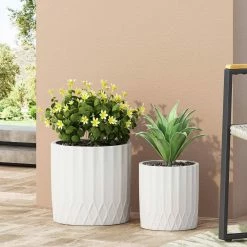 Noble House Gilmanton 12.5 in. and 10 in. Tall Antique White Lightweight Concrete Outdoor Planter Set (2-Packs) -Breeze Decor Sales Store antique white noble house plant pots 107706 76 1000