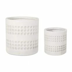 Noble House Burgos 14.75 in. and 10 in. Tall Antique White Lightweight Concrete Outdoor Planter Set