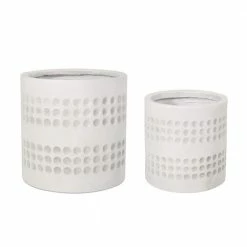 Noble House Burgos 13 in. and 10 in. Tall Antique White Lightweight Concrete Outdoor Planter Set