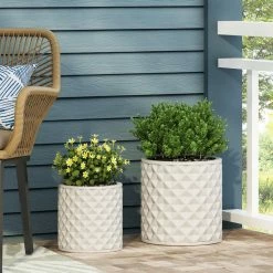 Noble House Corbett 13 in. and 10 in. Tall Antique White Lightweight Concrete Outdoor Planter Set (2-Pack) -Breeze Decor Sales Store antique white noble house plant pots 107716 31 1000