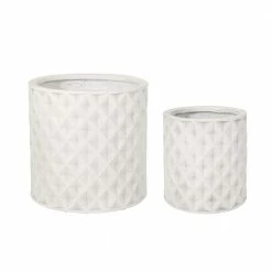 Noble House Corbett 13 in. and 10 in. Tall Antique White Lightweight Concrete Outdoor Planter Set (2-Pack)