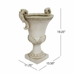 Noble House Delphine 15.5 in. x 11.25 in. Antique White Lightweight Concrete Outdoor Garden Urn Planter with Frond Accents -Breeze Decor Sales Store antique white noble house plant pots 54288 44 1000