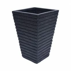 Noble House Jude 10.25 in. x 10.25 in. x 16 in. Black Modern Tapered Channel Square Concrete Garden Urn Planter -Breeze Decor Sales Store black noble house urn planters 54362 c3 1000