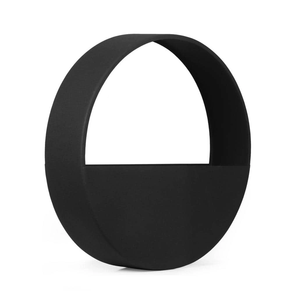 Noble House Shurley 19 in. Round Black Metal Wall Mounted Planter 1 Noble House Shurley 19 in. Round Black Metal Wall Mounted Planter