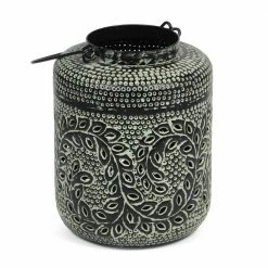 Noble House Meagher 15 in. Large Green Patina and Black Iron Decorative Lantern