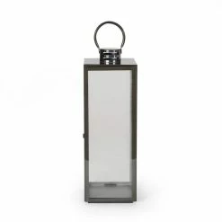 Noble House Hawkeye Black Candle 23.75 in. Stainless Steel Lantern