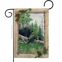 Breeze Decor 13 in. x 18.5 in. Black Bear and Cubs Wildlife Garden Flag Double-Sided Animals Decorative Vertical Flags