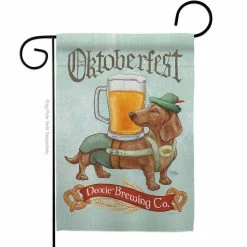 Breeze Decor 13 in. x 18.5 in. Doxie Brewing Co. Dog Garden Flag Double-Sided Readable Both Sides Animals Decorative