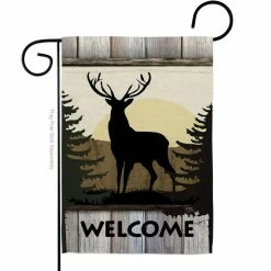 Breeze Decor 13 in. x 18.5 in. Welcome Deer Wildlife Garden Flag Double-Sided Animals Decorative Vertical Flags
