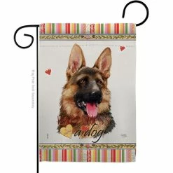 Breeze Decor 13 in. x 18.5 in. German Shepherd Happiness Dog Garden Flag Double-Sided Readable Both Sides Animals Decorative