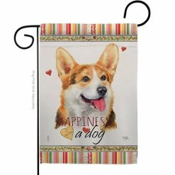 Breeze Decor 13 in. x 18.5 in. Pembroke Welsh Corgi Happiness Dog Garden Flag Double-Sided Readable Both Sides Animals Decorative