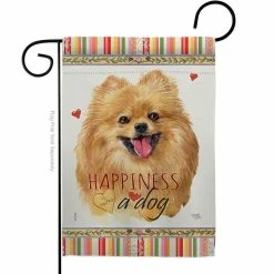 Breeze Decor 13 in. x 18.5 in. Pomeranian Happiness Dog Garden Flag Double-Sided Readable Both Sides Animals Decorative
