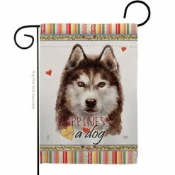 Breeze Decor 13 in. x 18.5 in. Brown Siberian Husky Happiness Dog Garden Flag Double-Sided Readable Both Sides Animals Decorative