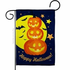 Breeze Decor 13 in. x 18.5 in. Pumpkin Trio Garden Flag Double-Sided Readable Both Sides Fall Halloween Decorative
