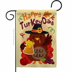 Breeze Decor 13 in. x 18.5 in. Happy Turkey Day Garden Flag Double-Sided Fall Decorative Vertical Flags