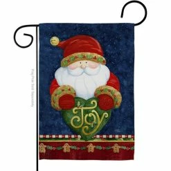 Breeze Decor 13 in. x 18.5 in. Santa Holding Joy Heart Christmas Garden Flag Double-Sided Winter Decorative Vertical Flags