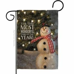 Breeze Decor 13 in. x 18.5 in. Most Wonderful Time Snowman Christmas Garden Flag Double-Sided Winter Decorative Vertical Flags