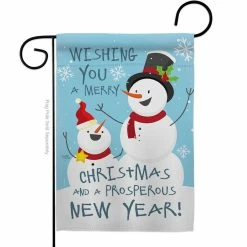Breeze Decor 13 in. x 18.5 in. Snowman Wishing You Christmas Garden Flag Double-Sided Winter Decorative Vertical Flags