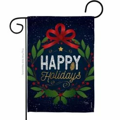 Breeze Decor 13 in. x 18.5 in. Happy Holidays Wreath Christmas Garden Flag Double-Sided Winter Decorative Vertical Flags