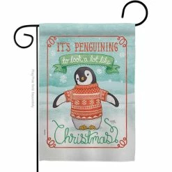 Breeze Decor 13 in. x 18.5 in. It's Penguining To Look Christmas Garden Flag Double-Sided Winter Decorative Vertical Flags