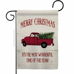 Breeze Decor 13 in. x 18.5 in. Merry Christmas Vintage Truck Garden Flag Double-Sided Winter Decorative Vertical Flags