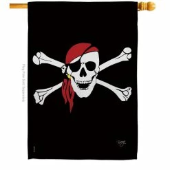 Breeze Decor 2.3 ft. x 3.3 ft. Red Bandana Pirate House Flag 2-Sided Coastal Decorative Vertical Flags