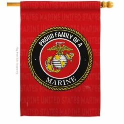 Breeze Decor 28 in. x 40 in. Proud Family Marines House Flag Double-Sided Armed Forces Decorative Vertical Flags