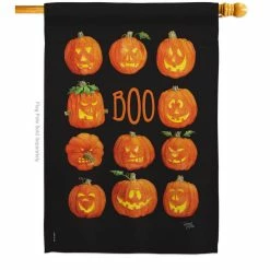 Breeze Decor 28 in. x 40 in. Pumpkins Boo Fall House Flag Double-Sided Decorative Vertical Flags