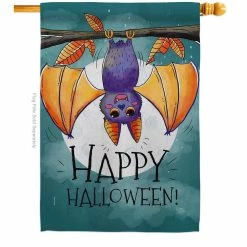 Breeze Decor 28 in. x 40 in. Happy Halloween Bat Fall House Flag Double-Sided Decorative Vertical Flags