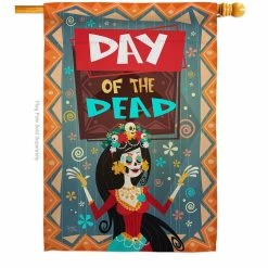 Breeze Decor 28 in. x 40 in. Joyful Day of Dead Fall House Flag Double-Sided Decorative Vertical Flags