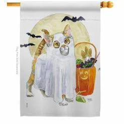 Breeze Decor 28 in. x 40 in. Ghost Cat Fall House Flag Double-Sided Decorative Vertical Flags