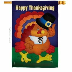 Breeze Decor 28 in. x 40 in. Happy Thanksgiving Turkey Fall House Flag Double-Sided Decorative Vertical Flags