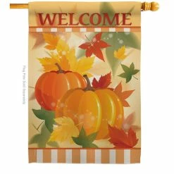 Breeze Decor 28 in. x 40 in. Welcome Fall Pumpkins Fall House Flag Double-Sided Decorative Vertical Flags