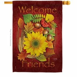Breeze Decor 28 in. x 40 in. Welcome Friends Fall Fall House Flag Double-Sided Decorative Vertical Flags
