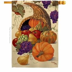 Breeze Decor 28 in. x 40 in. Cornucopia Fall House Flag Double-Sided Decorative Vertical Flags