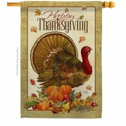 Breeze Decor 28 in. x 40 in. Thanksgiving Turkey Fall House Flag Double-Sided Decorative Vertical Flags
