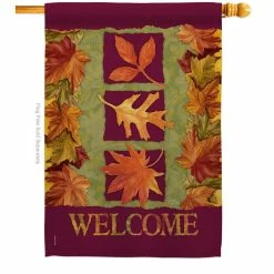 Breeze Decor 28 in. x 40 in. 3 Fall Leaves Fall House Flag Double-Sided Decorative Vertical Flags