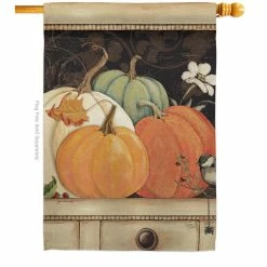 Breeze Decor 28 in. x 40 in. October Pumpkins Fall House Flag Double-Sided Decorative Vertical Flags