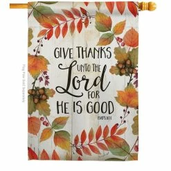 Breeze Decor 28 in. x 40 in. Give Thanks Unto The Lord Fall House Flag Double-Sided Decorative Vertical Flags
