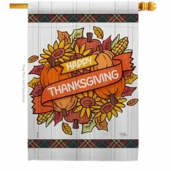 Breeze Decor 28 in. x 40 in. Grateful Thanksgiving Fall House Flag Double-Sided Decorative Vertical Flags